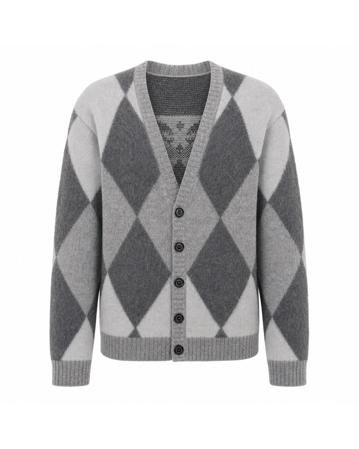 Cardigan con Motivo Argyle e Scollo a V