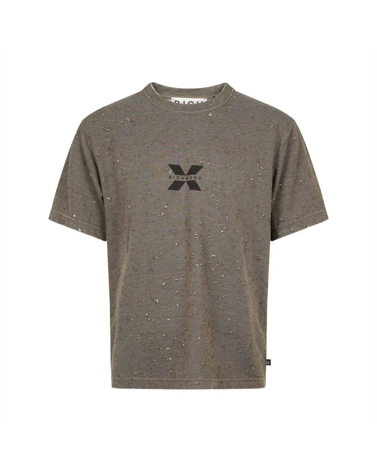 T-shirt a Girocollo con Logo e Texture Fiammata