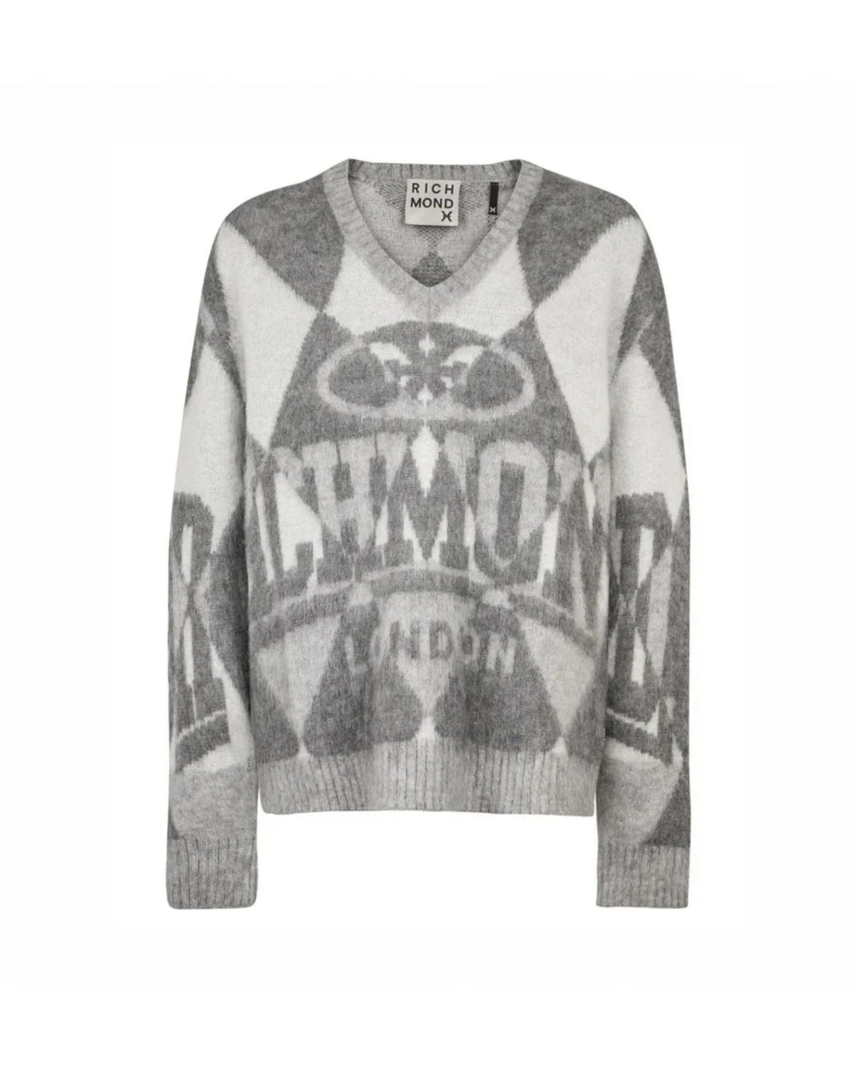 Maglione con Motivo Argyle e Logo Jacquard