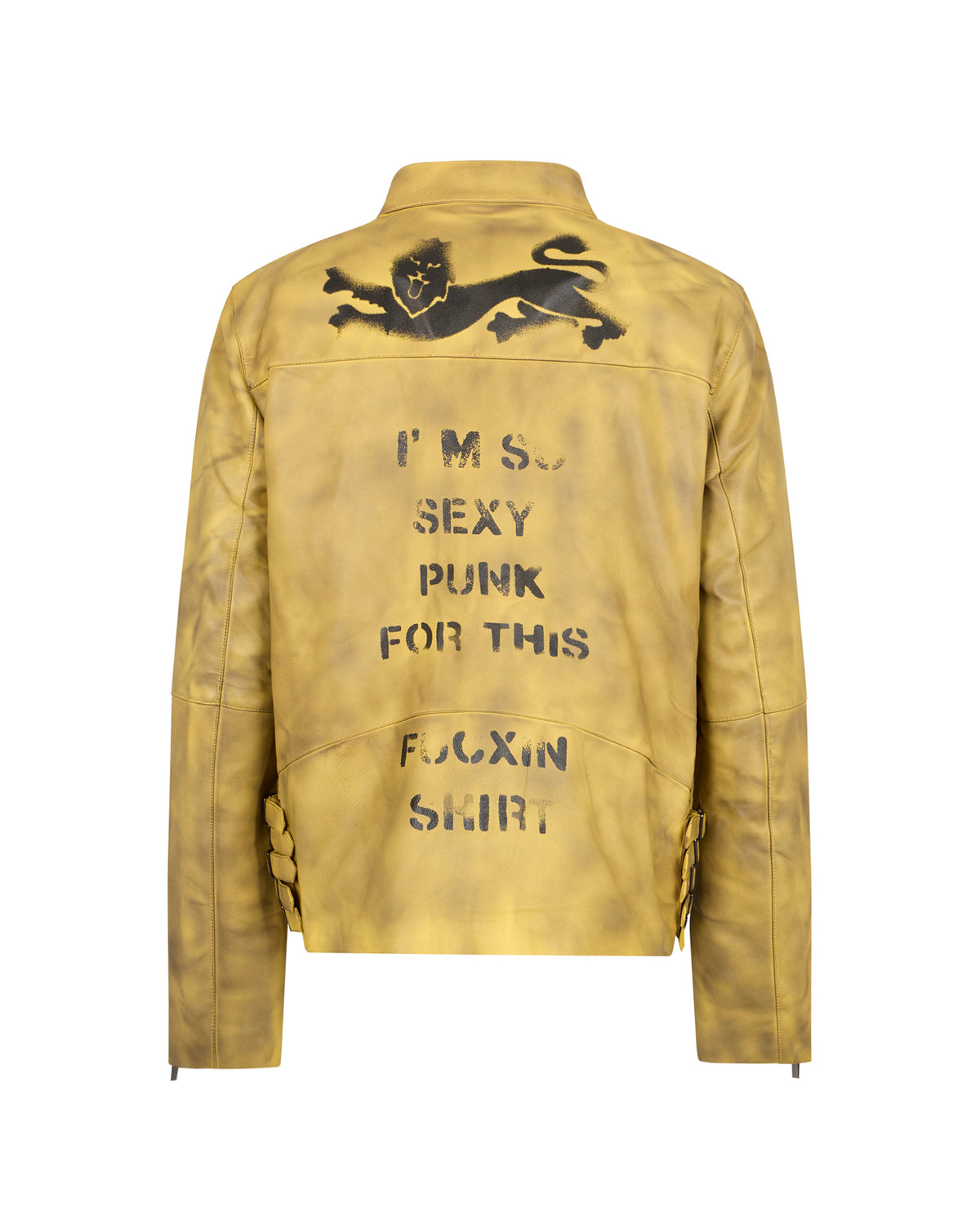 Giacca Biker in Pelle con Stampa Stencil sul Retro