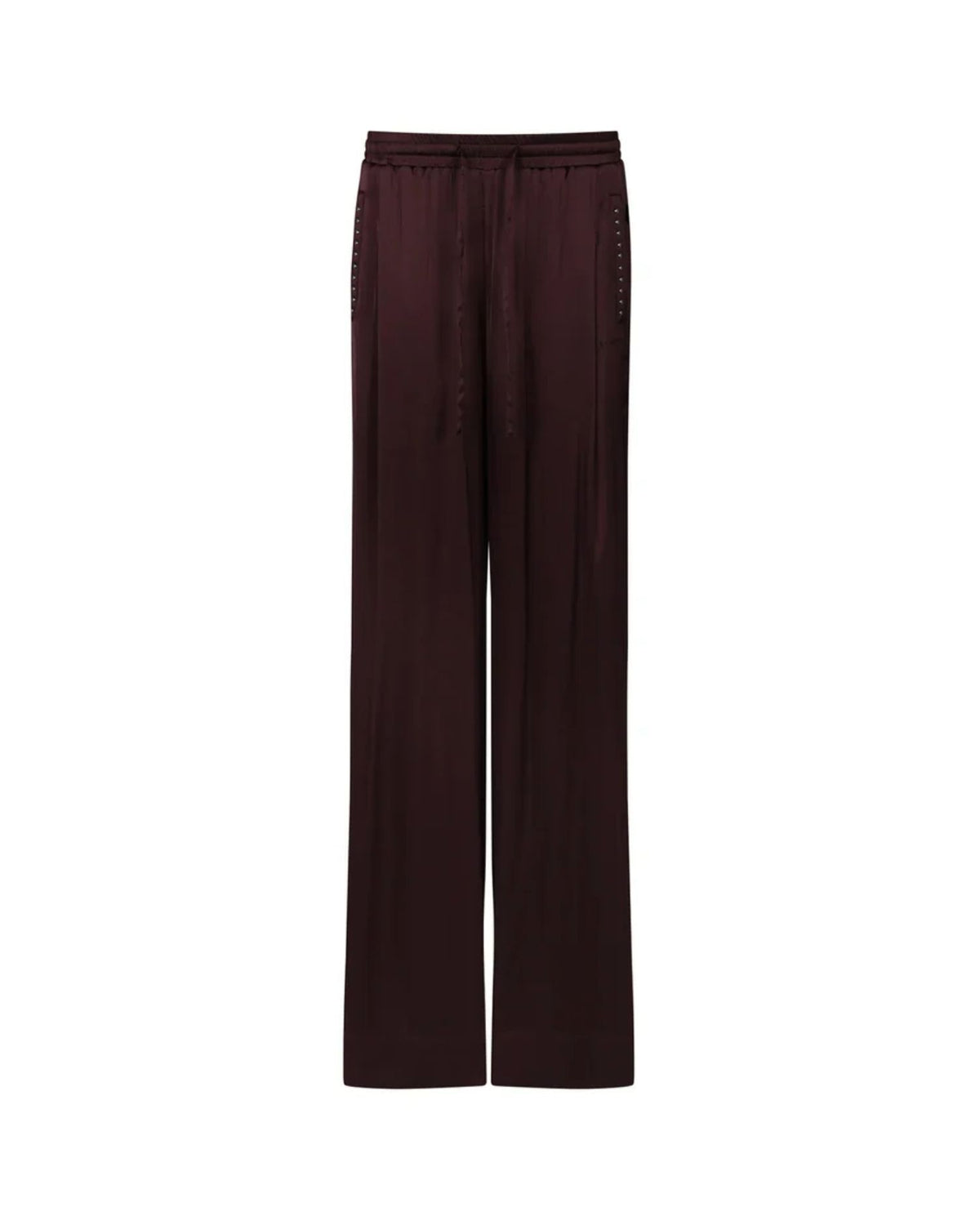 Pantaloni a Gamba Larga con Coulisse e Borchie