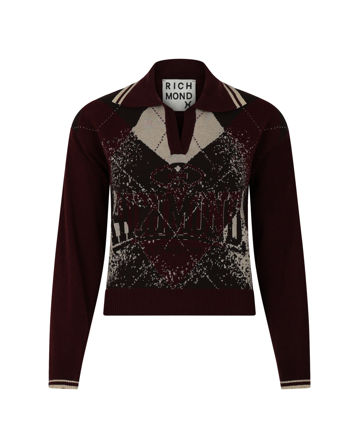 Maglia Polo Jacquard a Rombi con Scollo a V