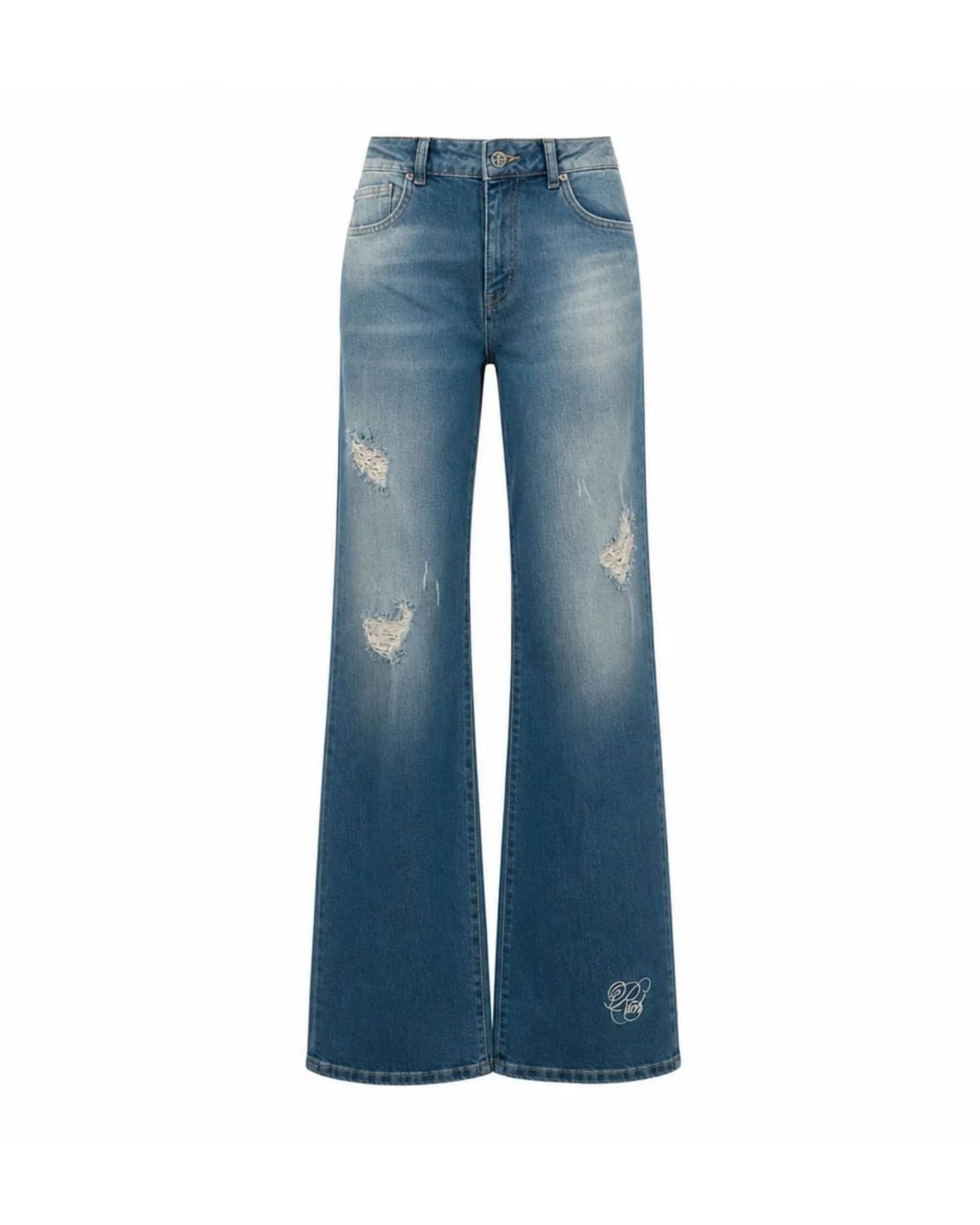 Jeans Wide Leg con Dettagli Strappati