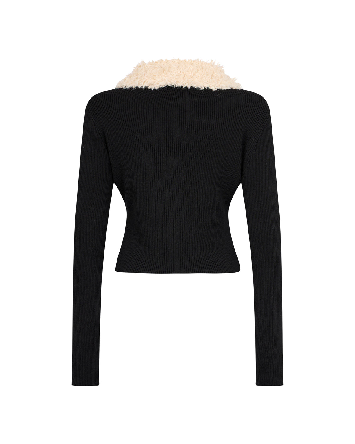 Cardigan a Costine con Collo in Ecopelliccia e Logo