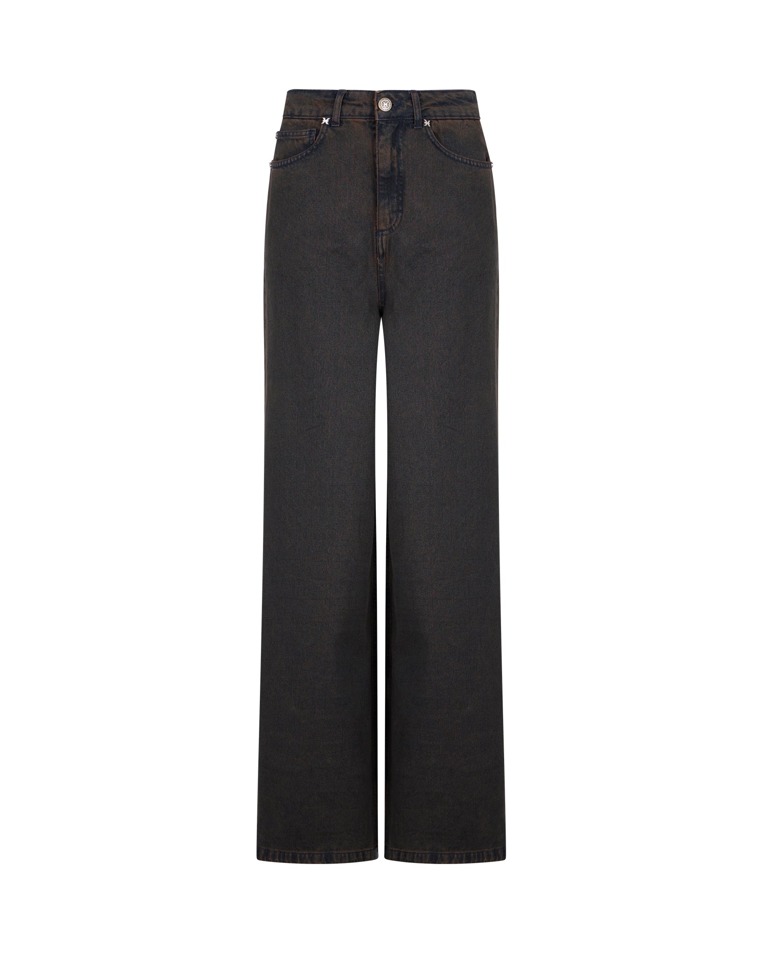 Jeans a Gamba Larga con Cuciture a Contrasto