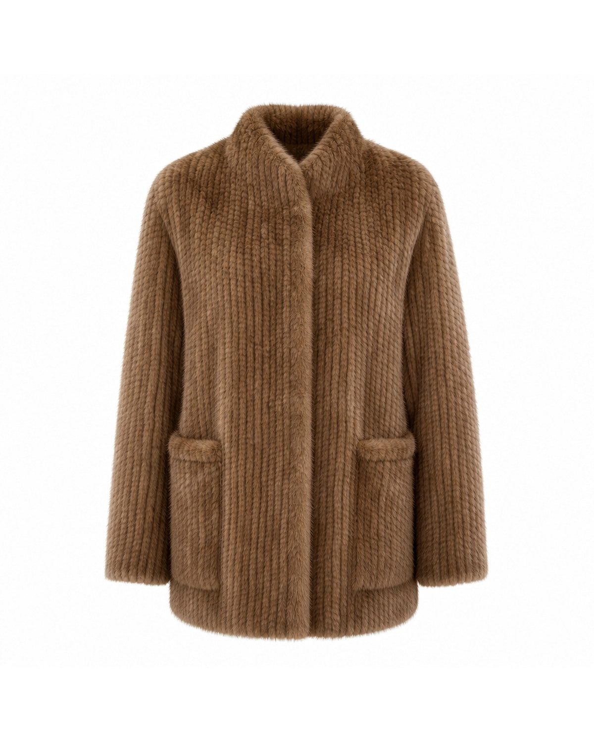 Cappotto in Visone con Lavorazione a Coste Verticali