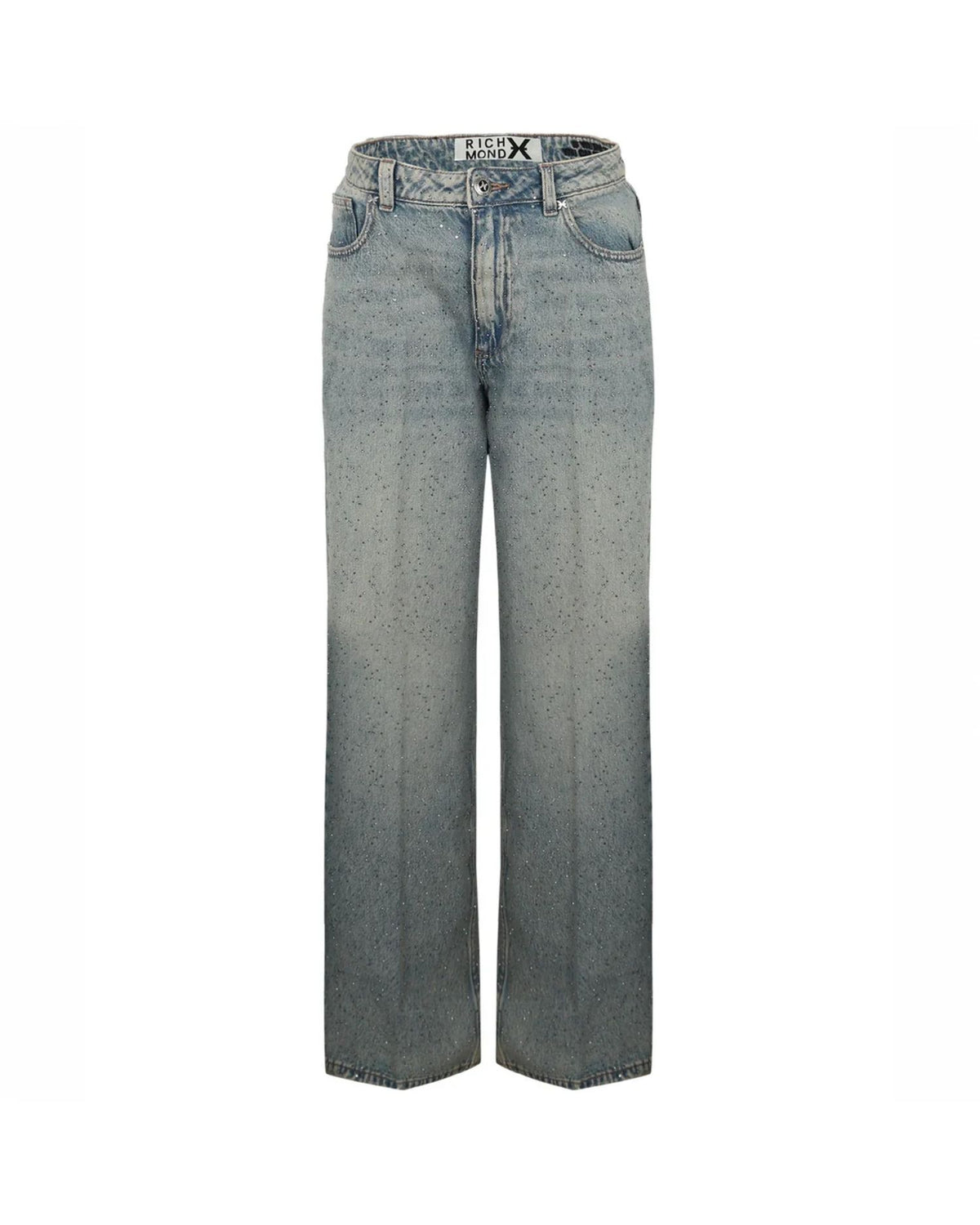 Jeans a Gamba Larga con Applicazioni Strass