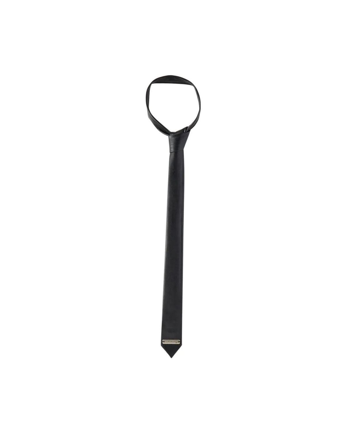 Cravatta Slim Effetto Pelle con Placchetta Logo