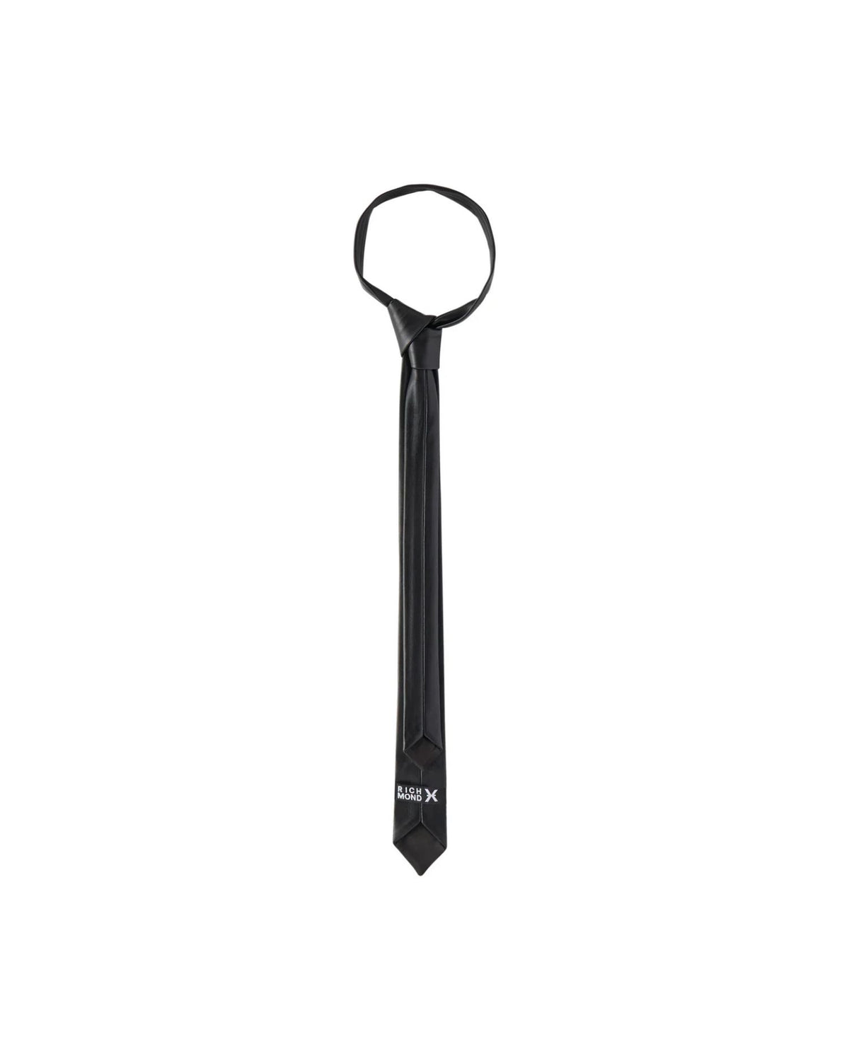 Cravatta Slim Effetto Pelle con Placchetta Logo