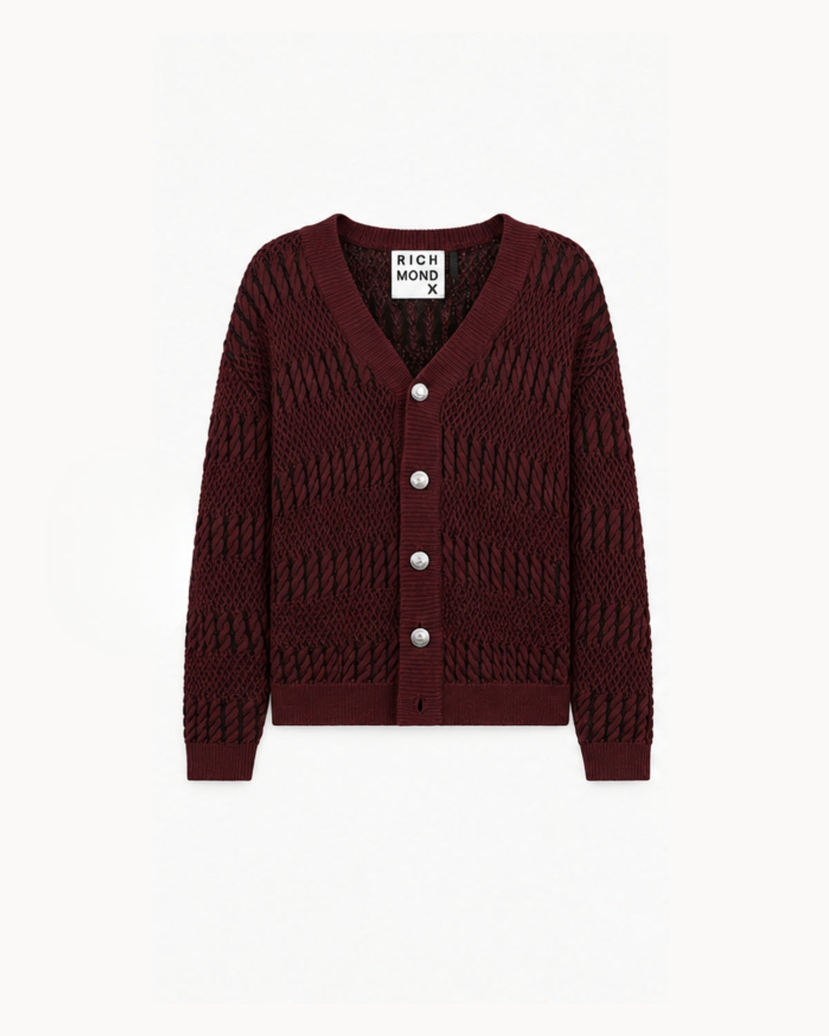Cardigan con Lavorazione Geometrica a Rilievo