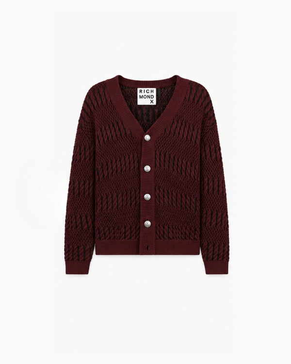 Cardigan con Lavorazione Geometrica a Rilievo