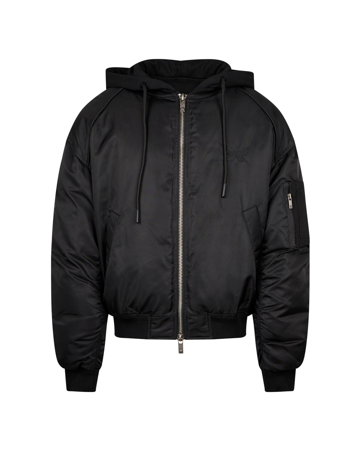Hooded bomber jacket with gathered back detail