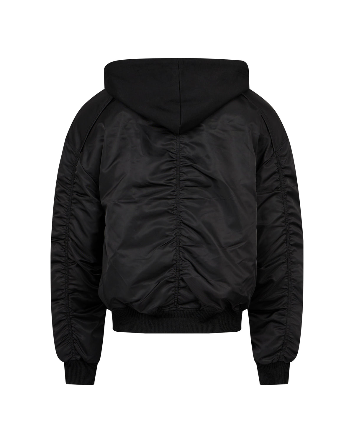 Hooded bomber jacket with gathered back detail