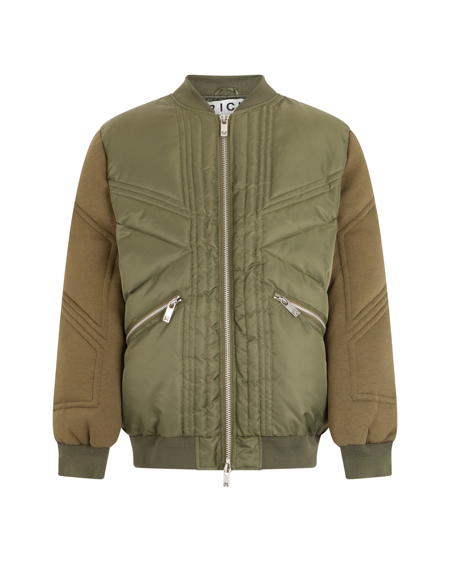 Two-Tone Bomber Jacket with Quilted Stitching and Embroidered Logo