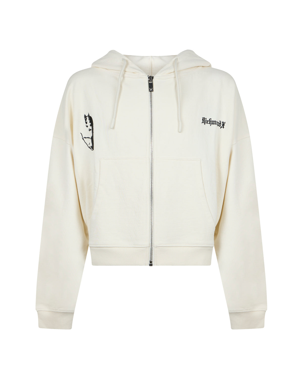 Felpa Cropped con Zip, Cappuccio e Logo Gotico