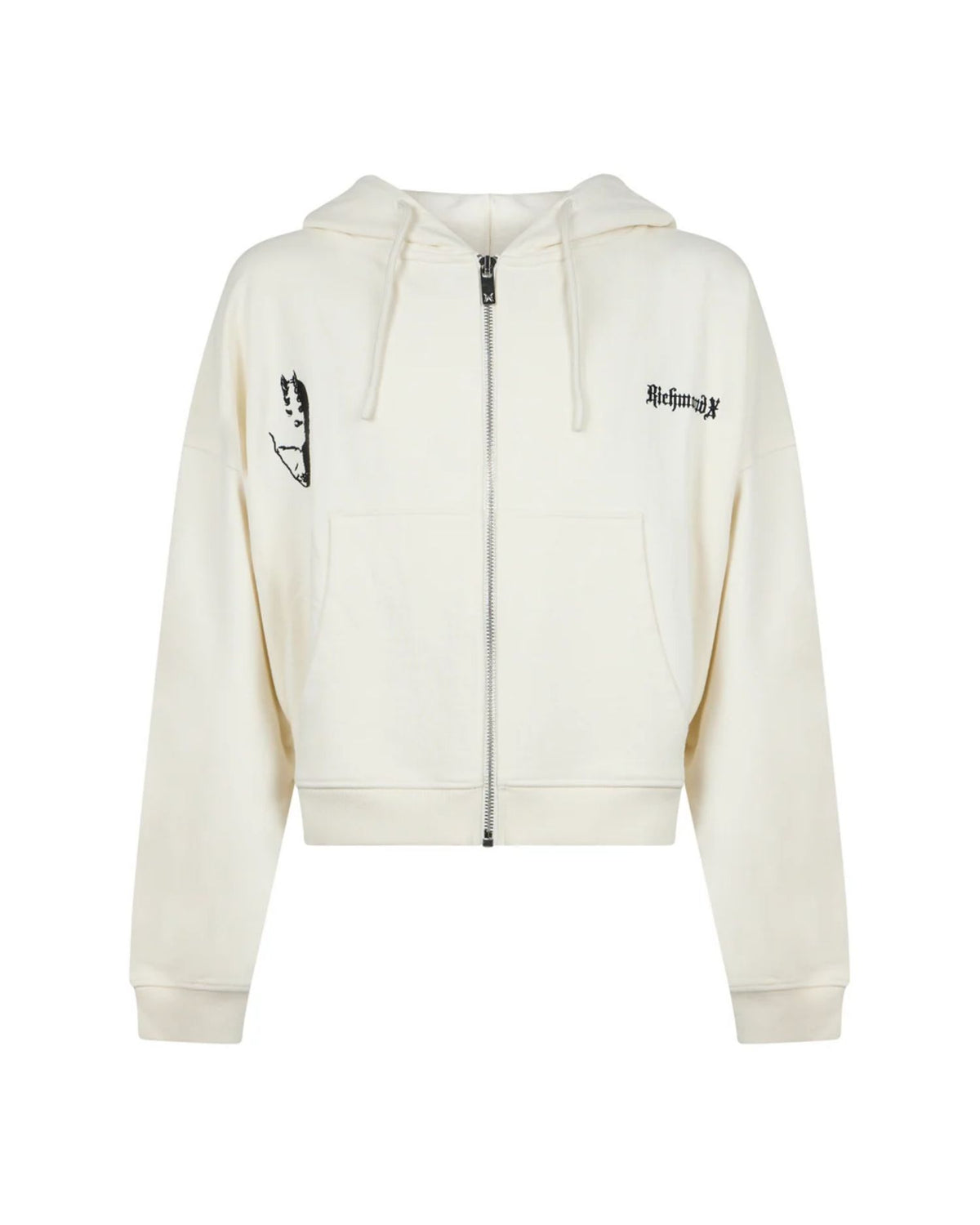 Felpa Cropped con Zip, Cappuccio e Logo Gotico