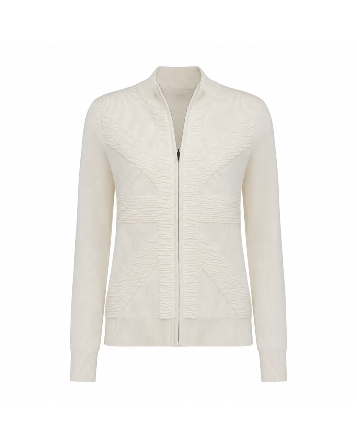 Cardigan in Maglia con Zip e Motivo Union Jack a Rilievo