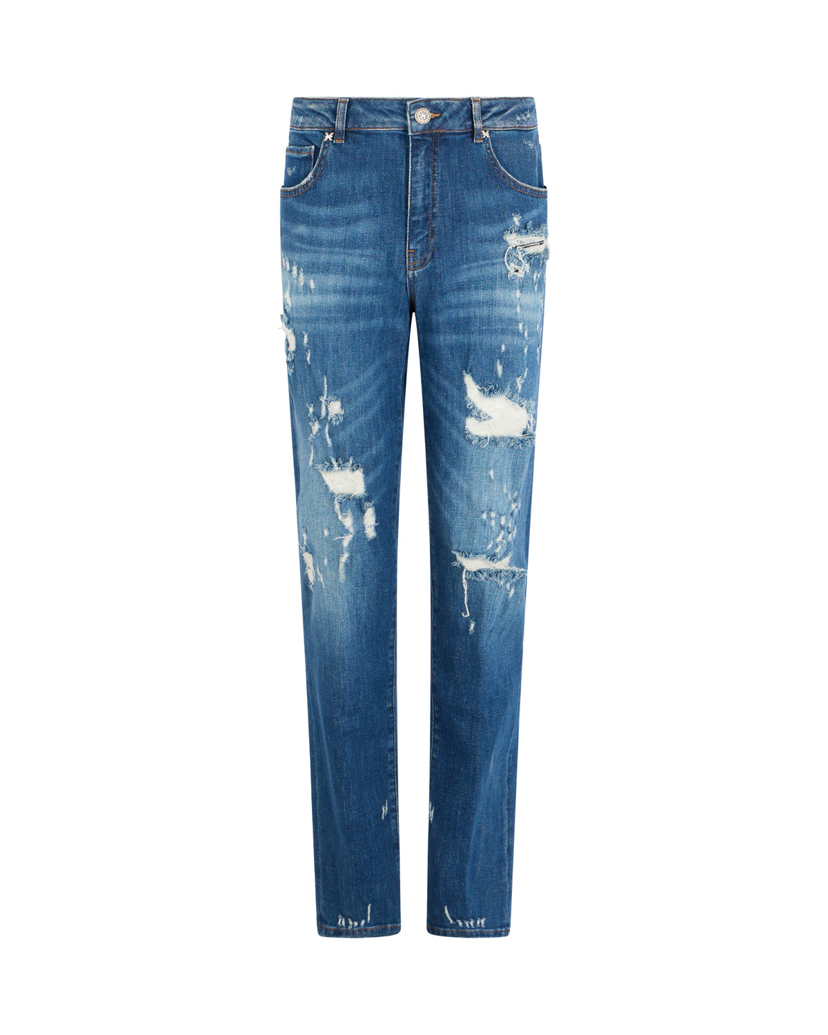 Jeans Regular Fit con Rotture e Dettagli Used