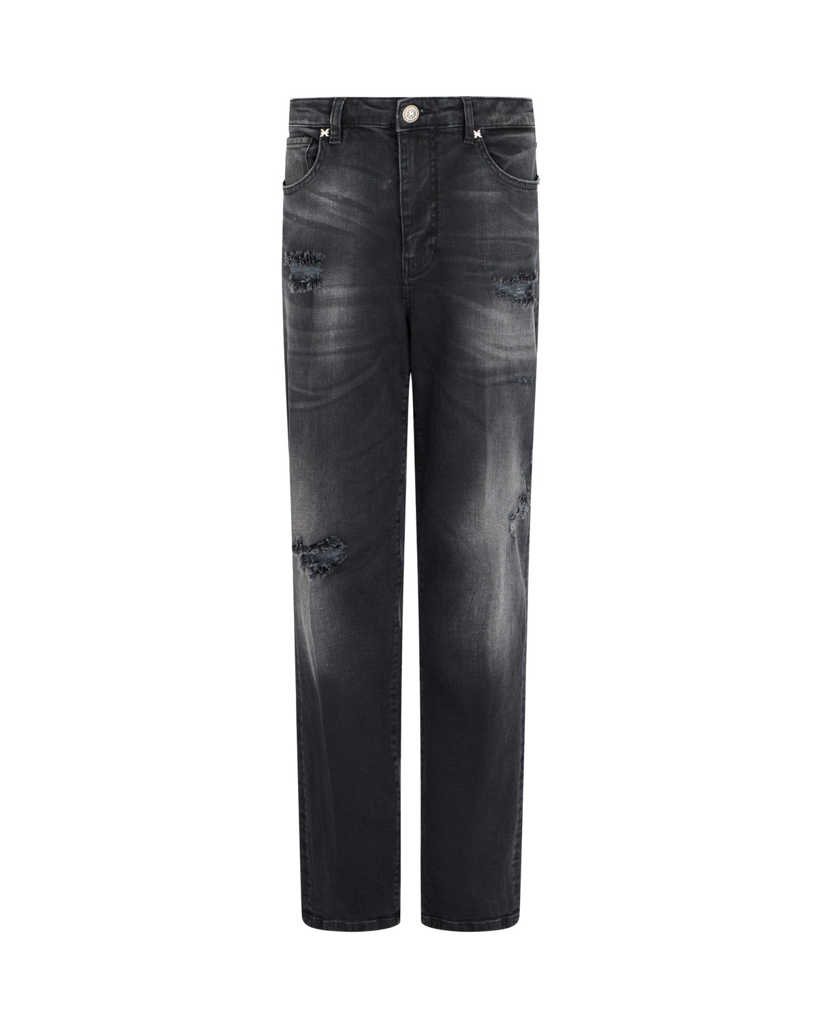 Jeans a Gamba Dritta con Dettagli Distressed