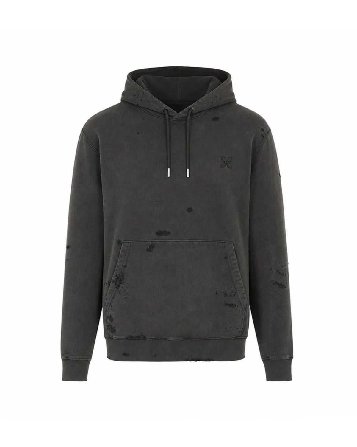 Felpa con Cappuccio con Effetto Distressed e Tasca a Marsupio
