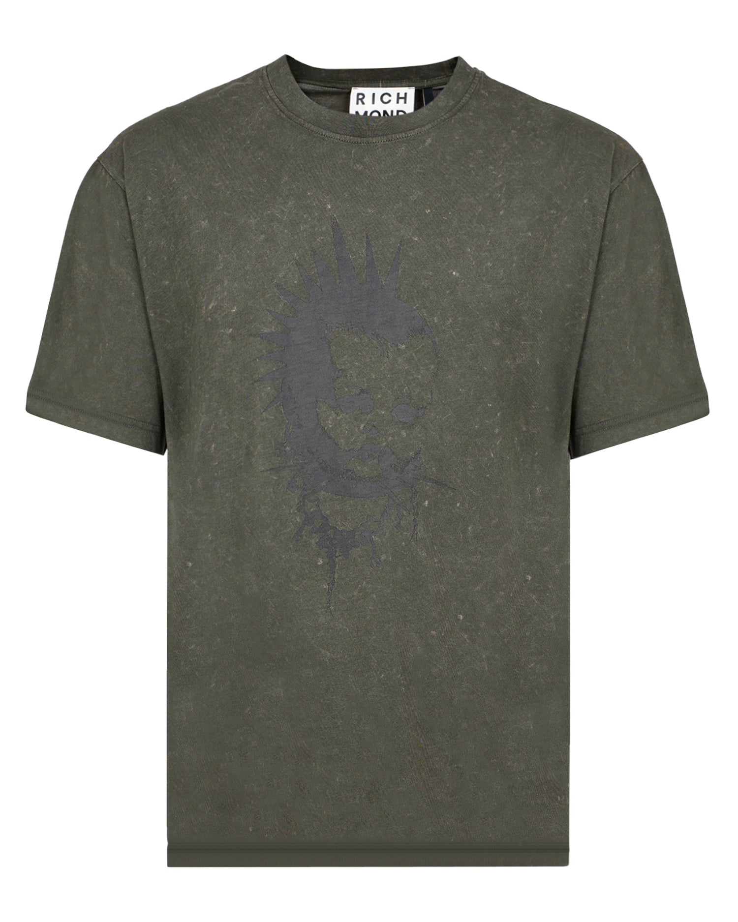 T-shirt con Stampa Drago ed Effetto Washed