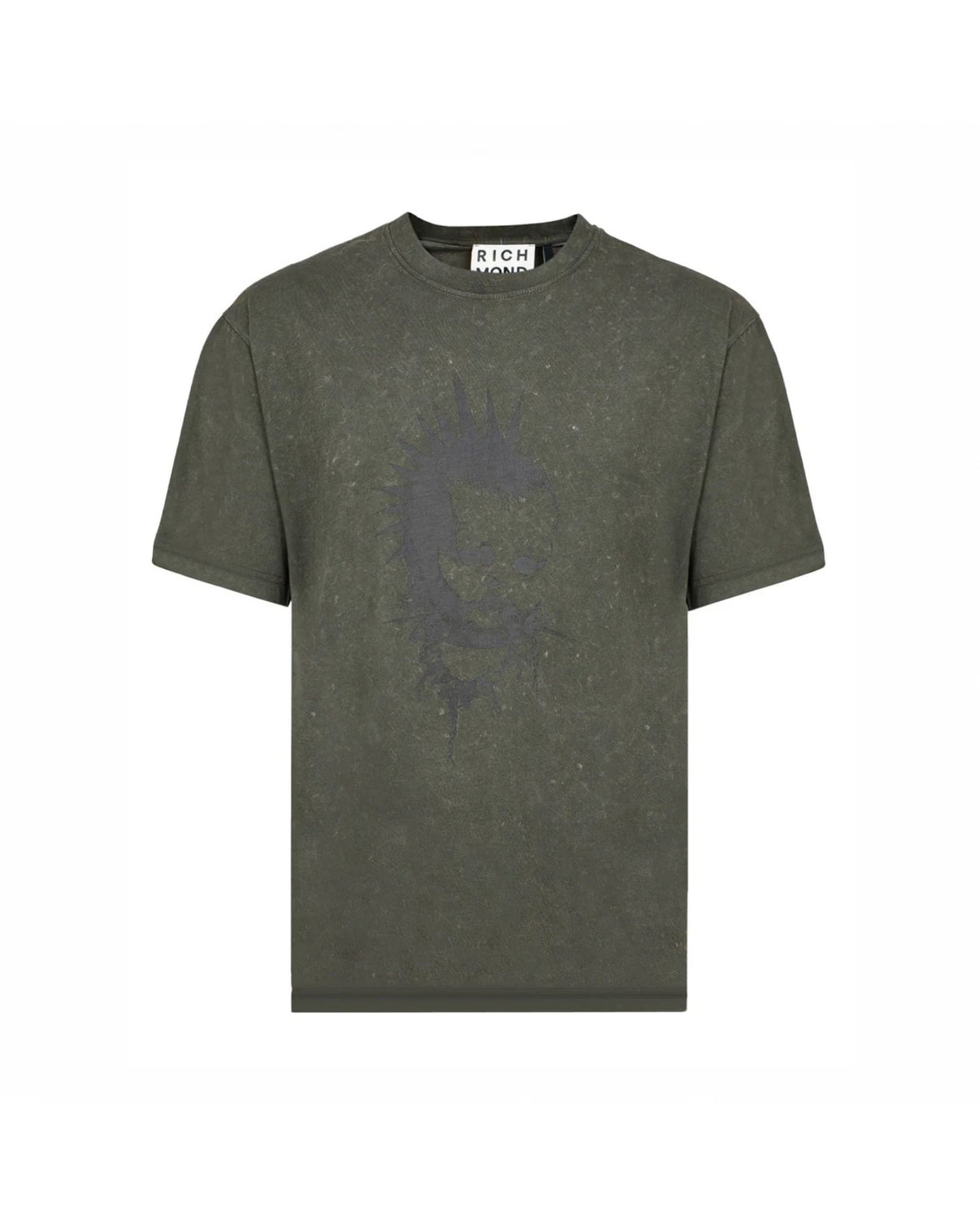 T-shirt con Stampa Drago ed Effetto Washed