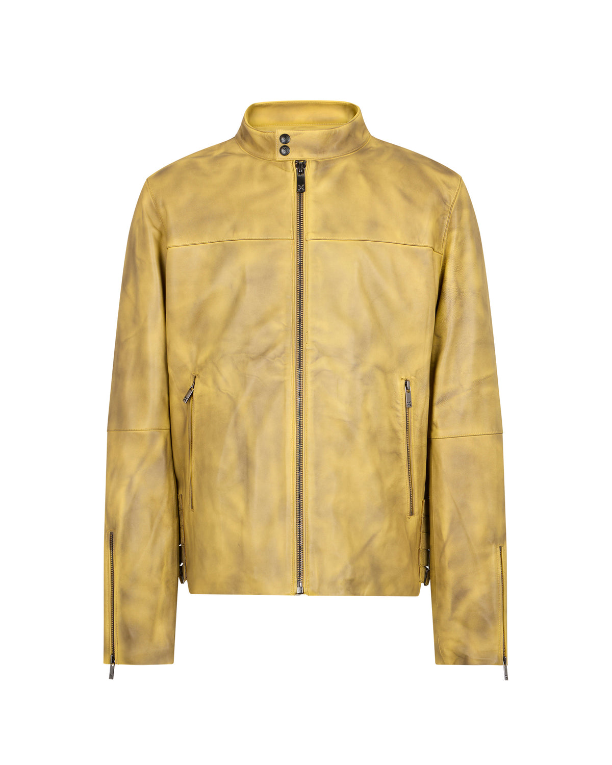 Giacca Biker in Pelle con Stampa Stencil sul Retro