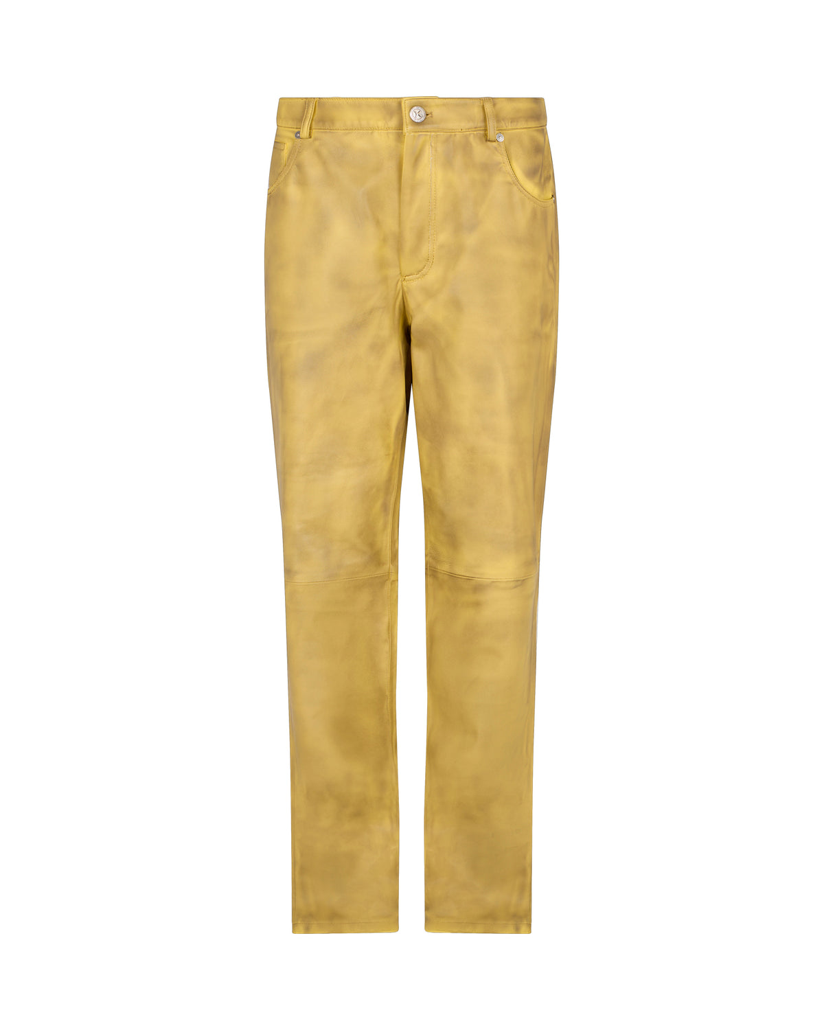Pantaloni in Pelle 5 Tasche con Effetto Used