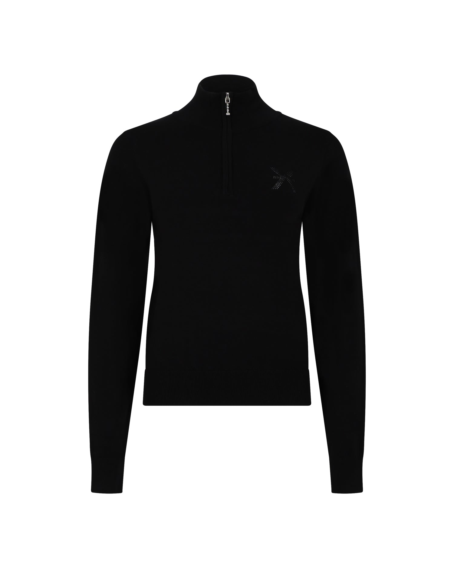 Maglia a Collo Alto con Mezza Zip e Logo Strass