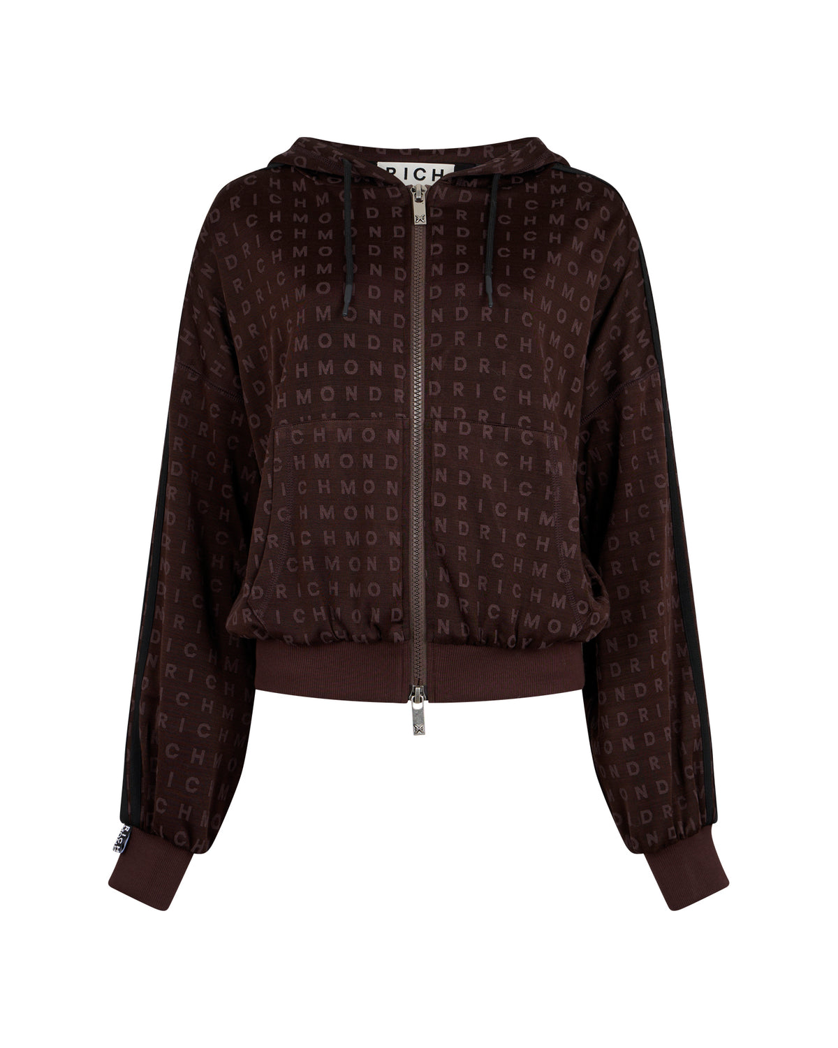 Felpa Cropped con Zip, Fantasia Logo e Bande a Contrasto
