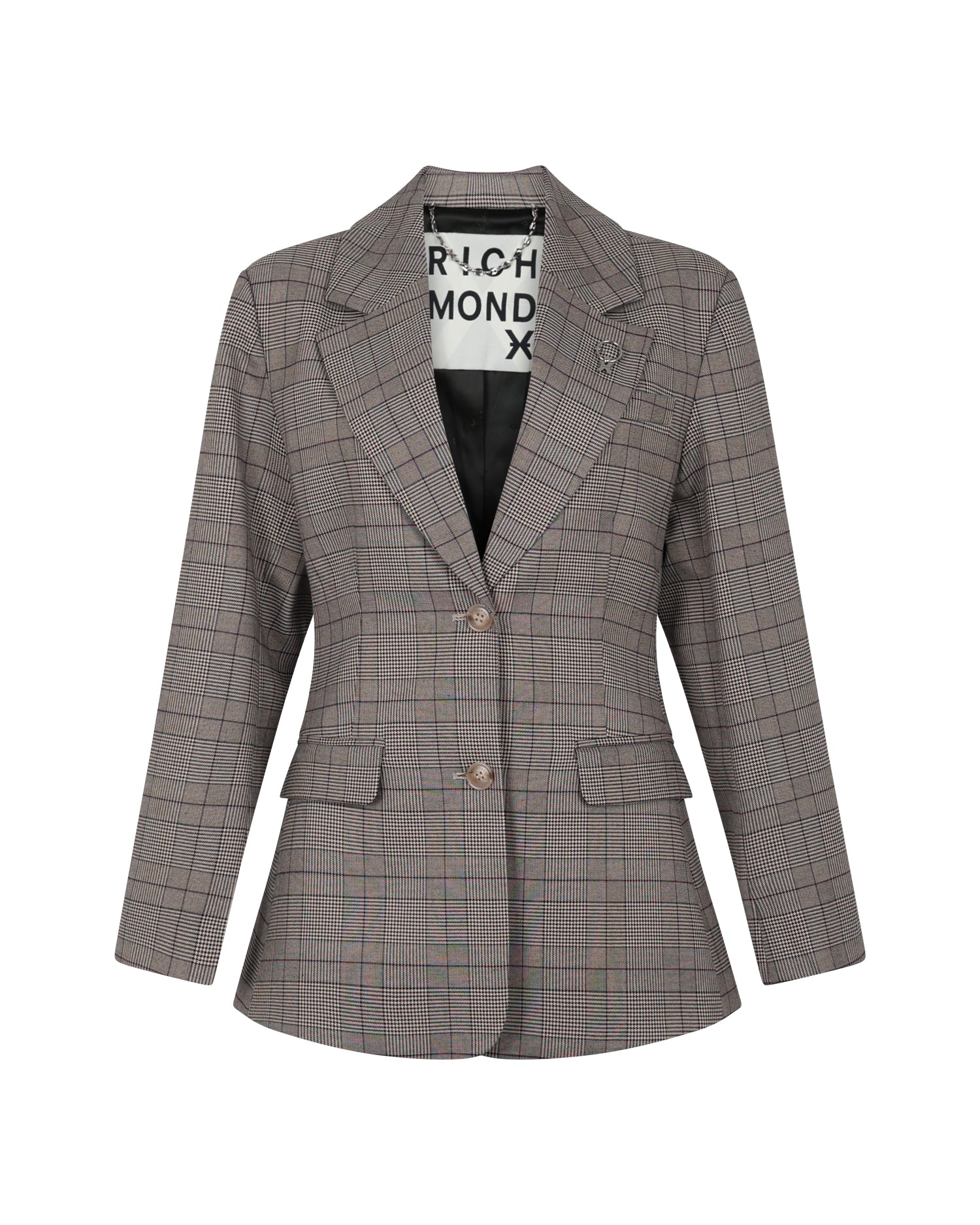 Blazer Monopetto a Quadri con Borchie