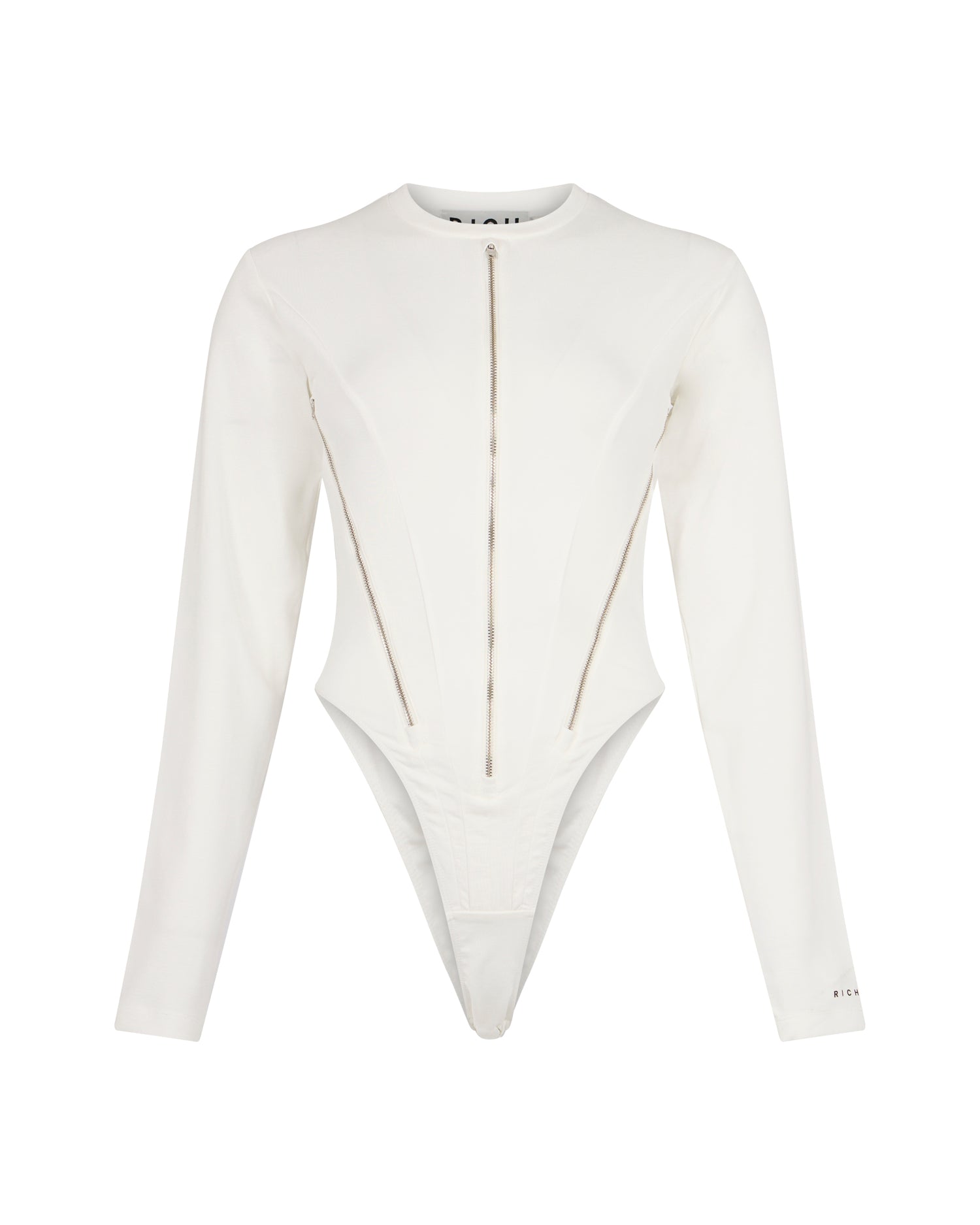 Body a maniche lunghe con zip frontale e dettagli bustier