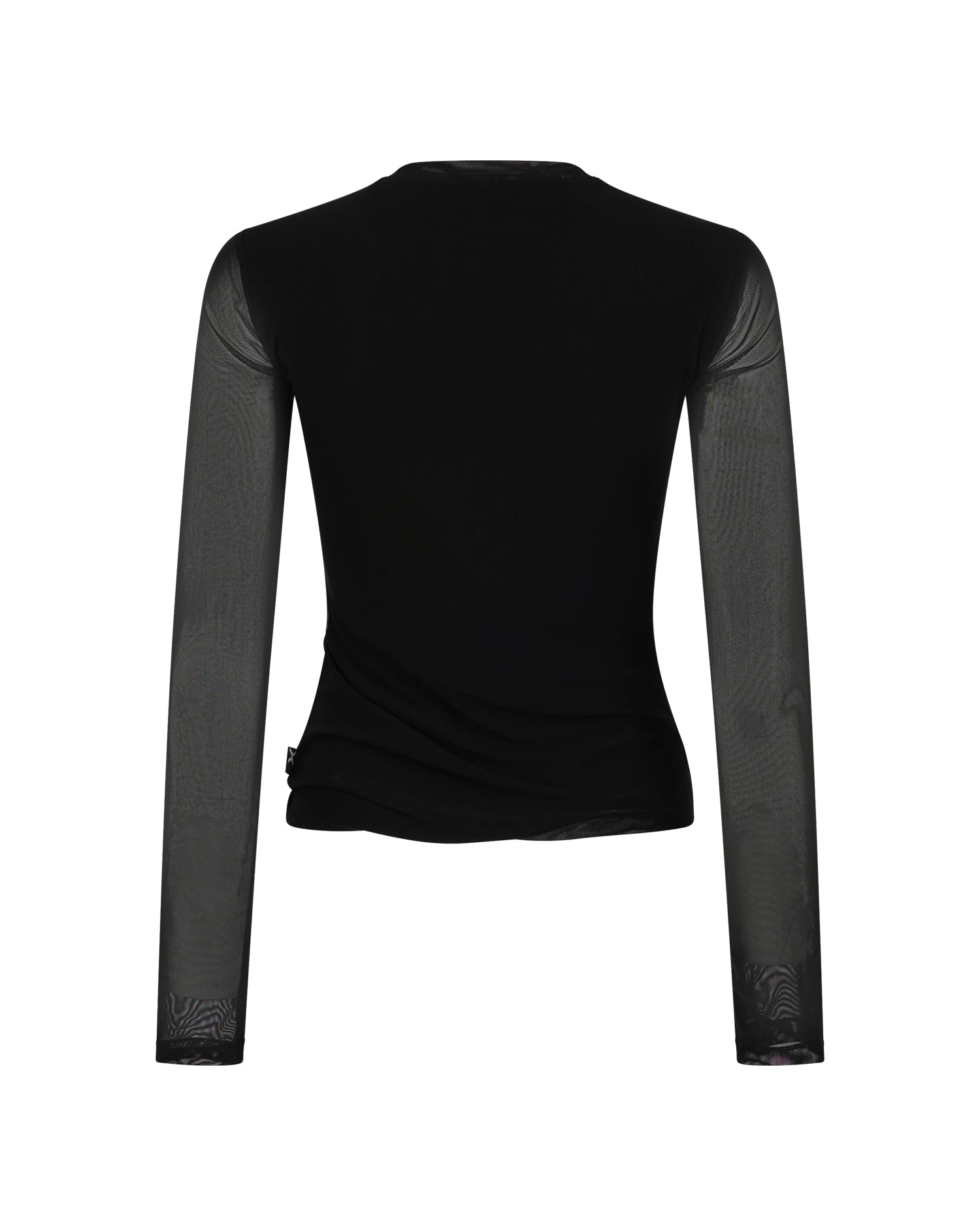 Top Aderente con Maniche in Tulle e Scritta Strass