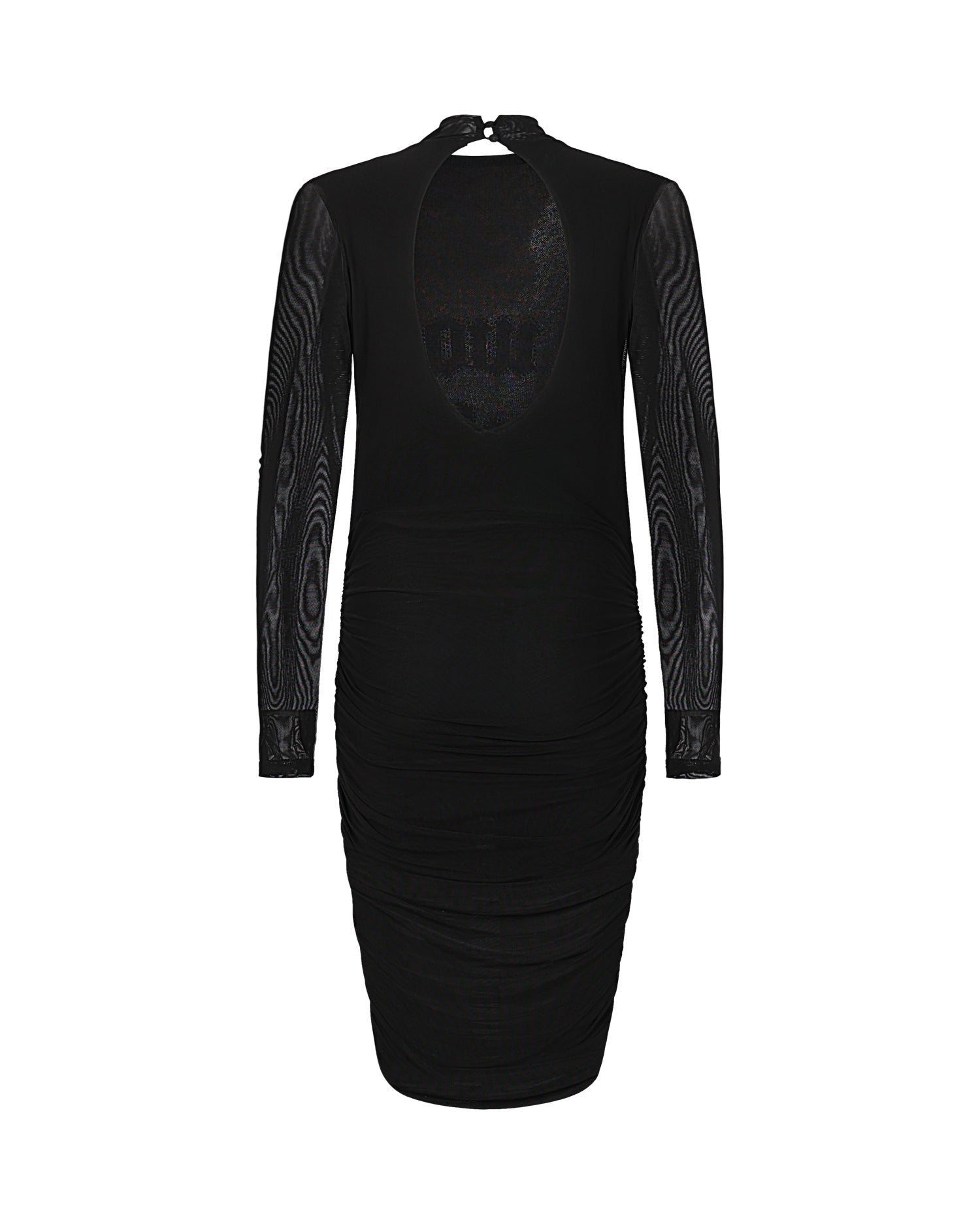 Abito Arricciato con Maniche in Tulle e Scritta