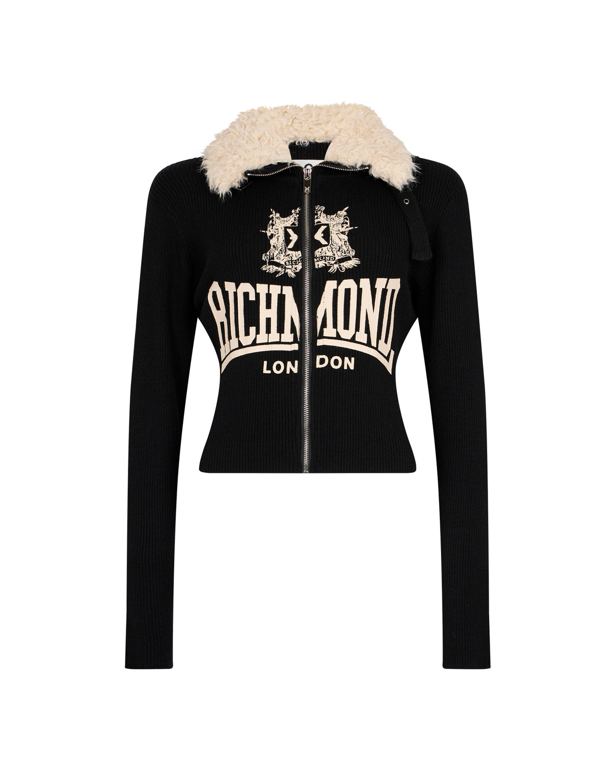 Cardigan a Costine con Collo in Ecopelliccia e Logo