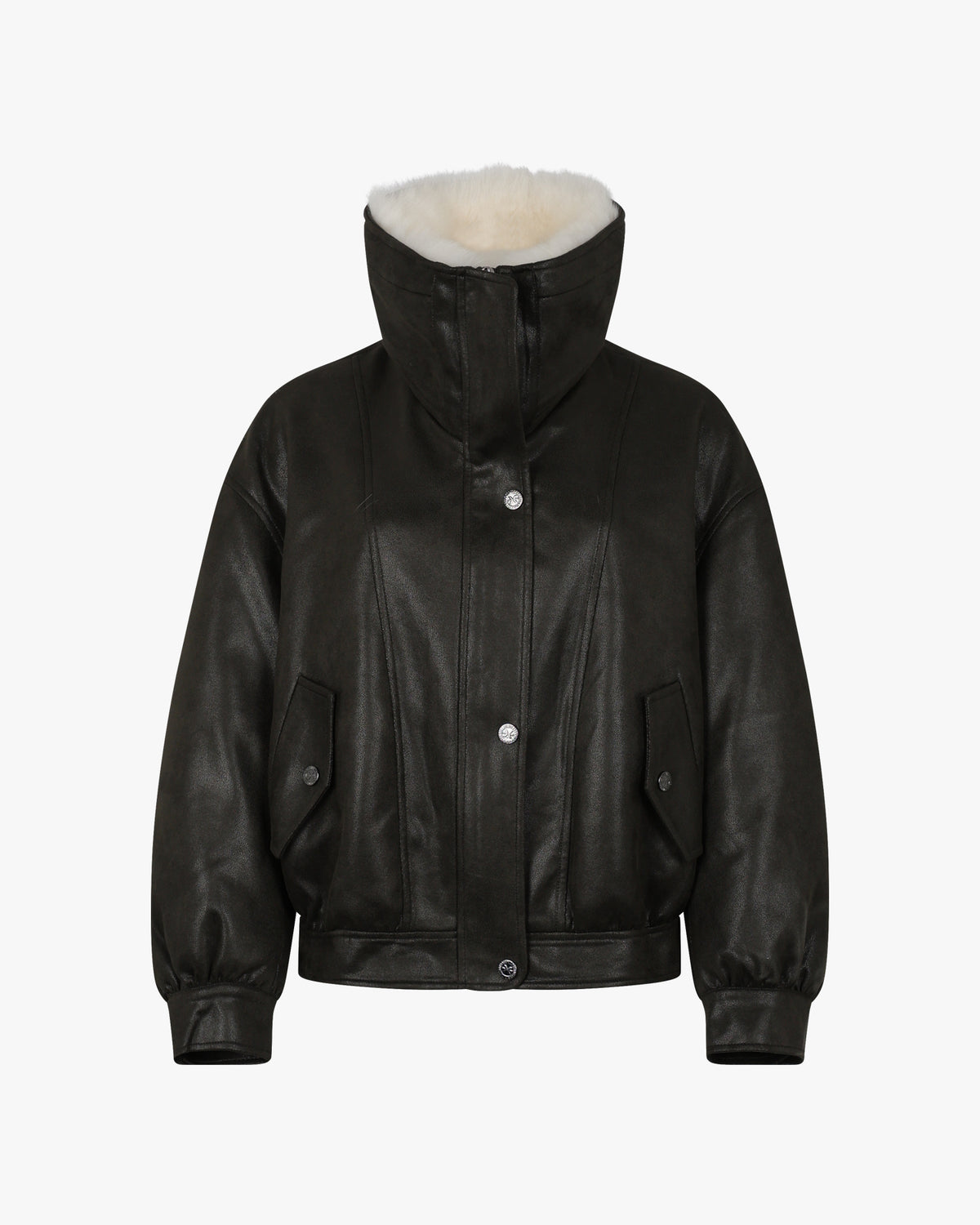 Giubbotto Bomber con Collo Alto in Ecopelliccia
