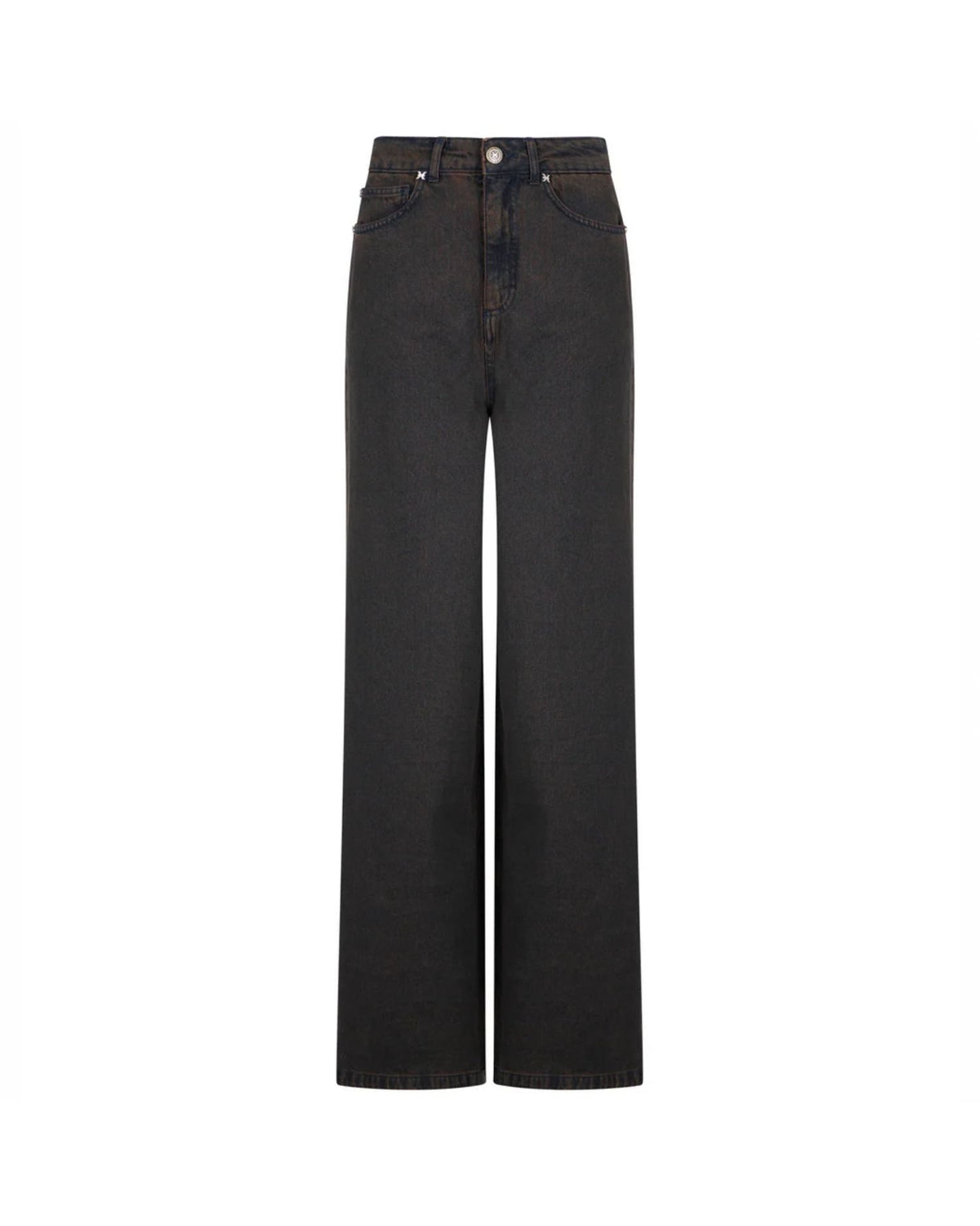 Jeans a Gamba Larga con Cuciture a Contrasto