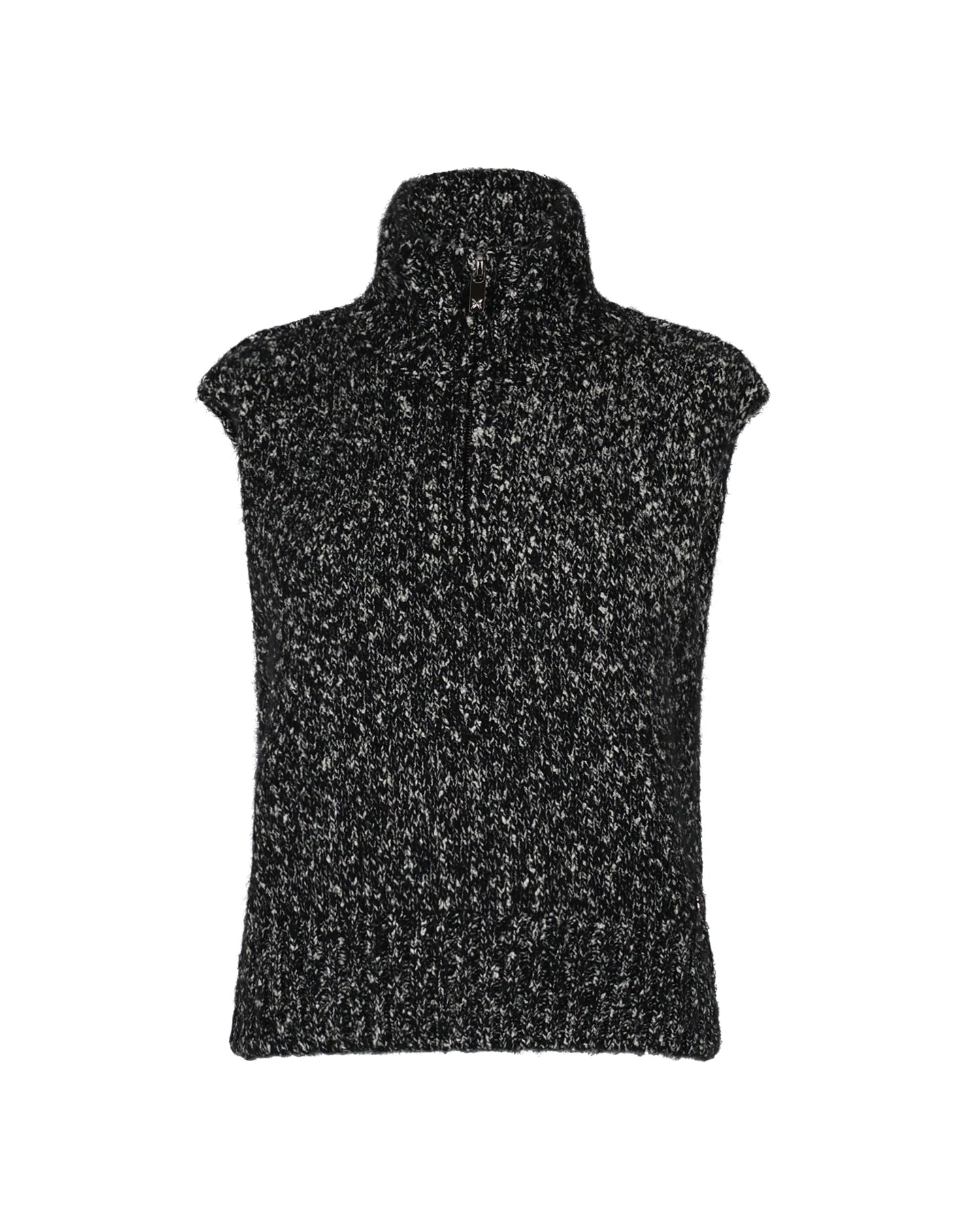 Gilet in Maglia Mouliné con Collo Alto e Zip