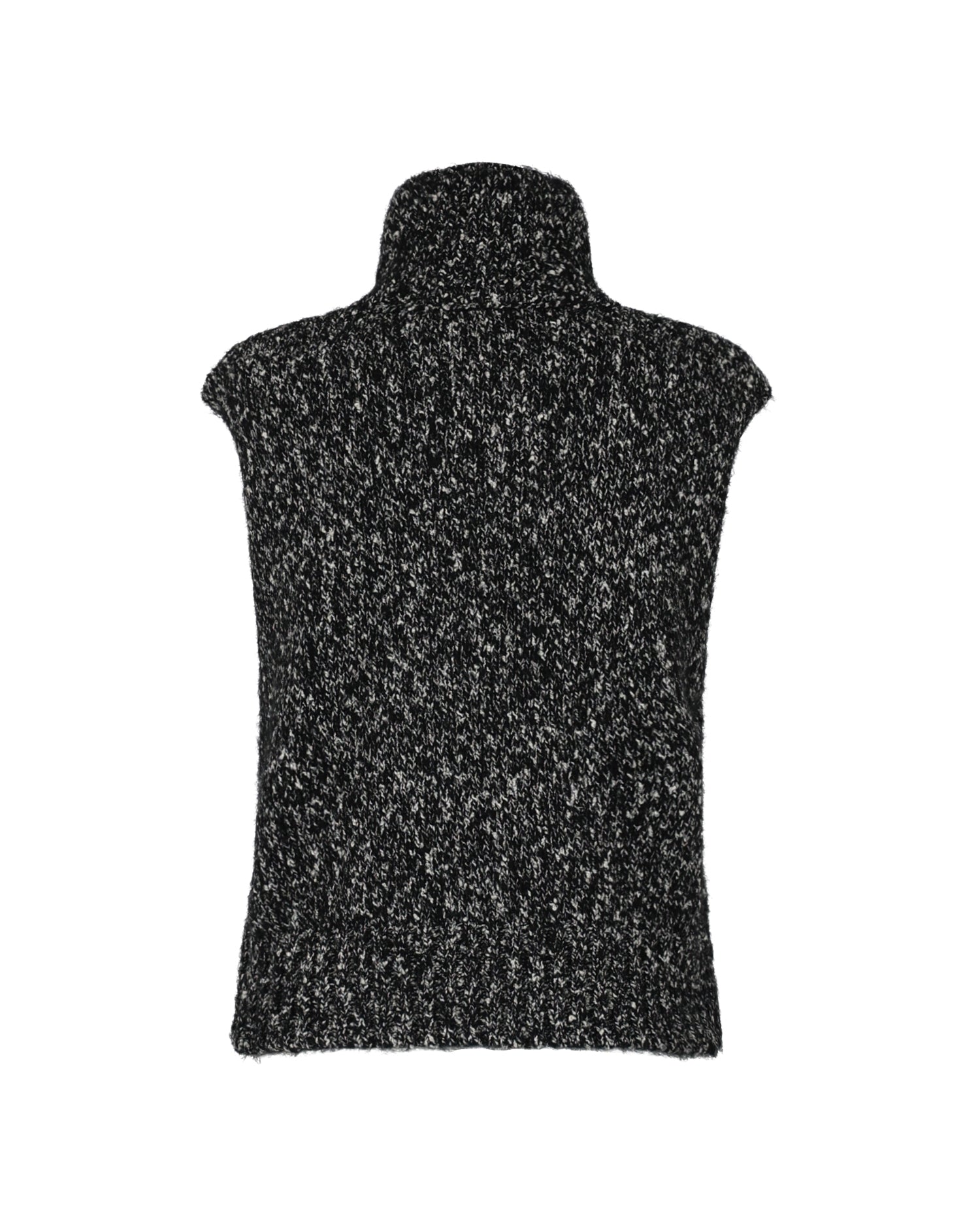 Gilet in Maglia Mouliné con Collo Alto e Zip