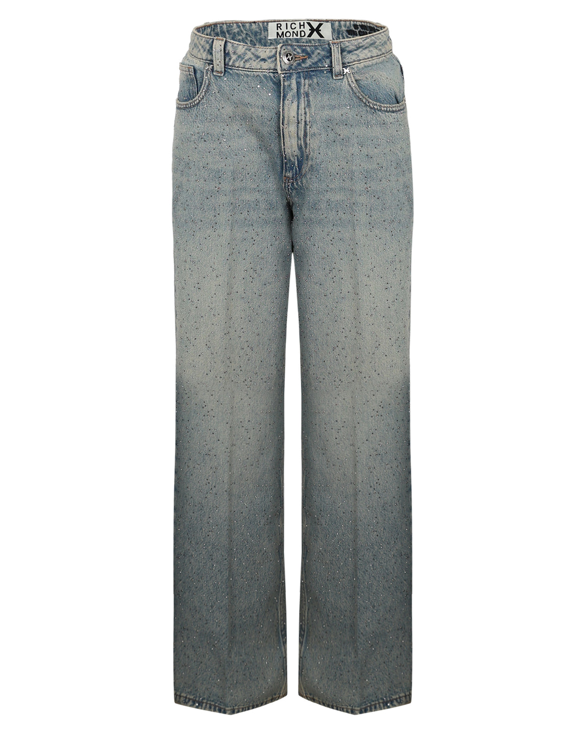 Jeans a Gamba Larga con Applicazioni Strass