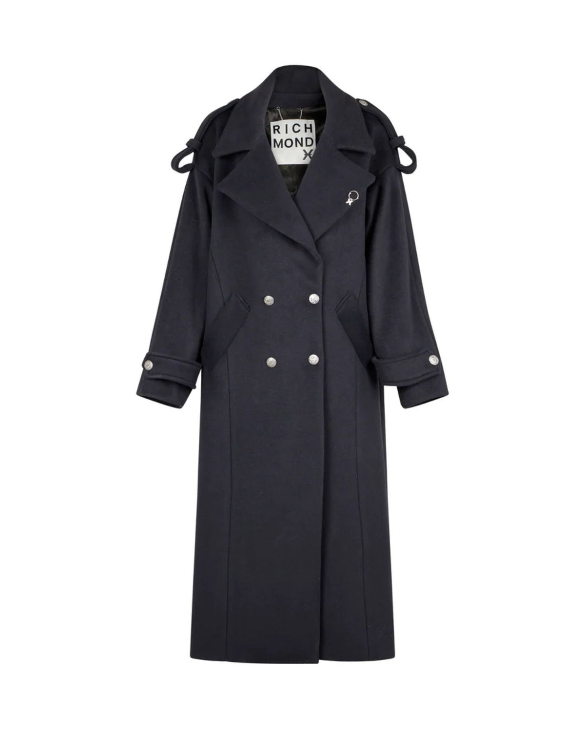Cappotto Lungo Doppiopetto con Rever Ampi e Spalline