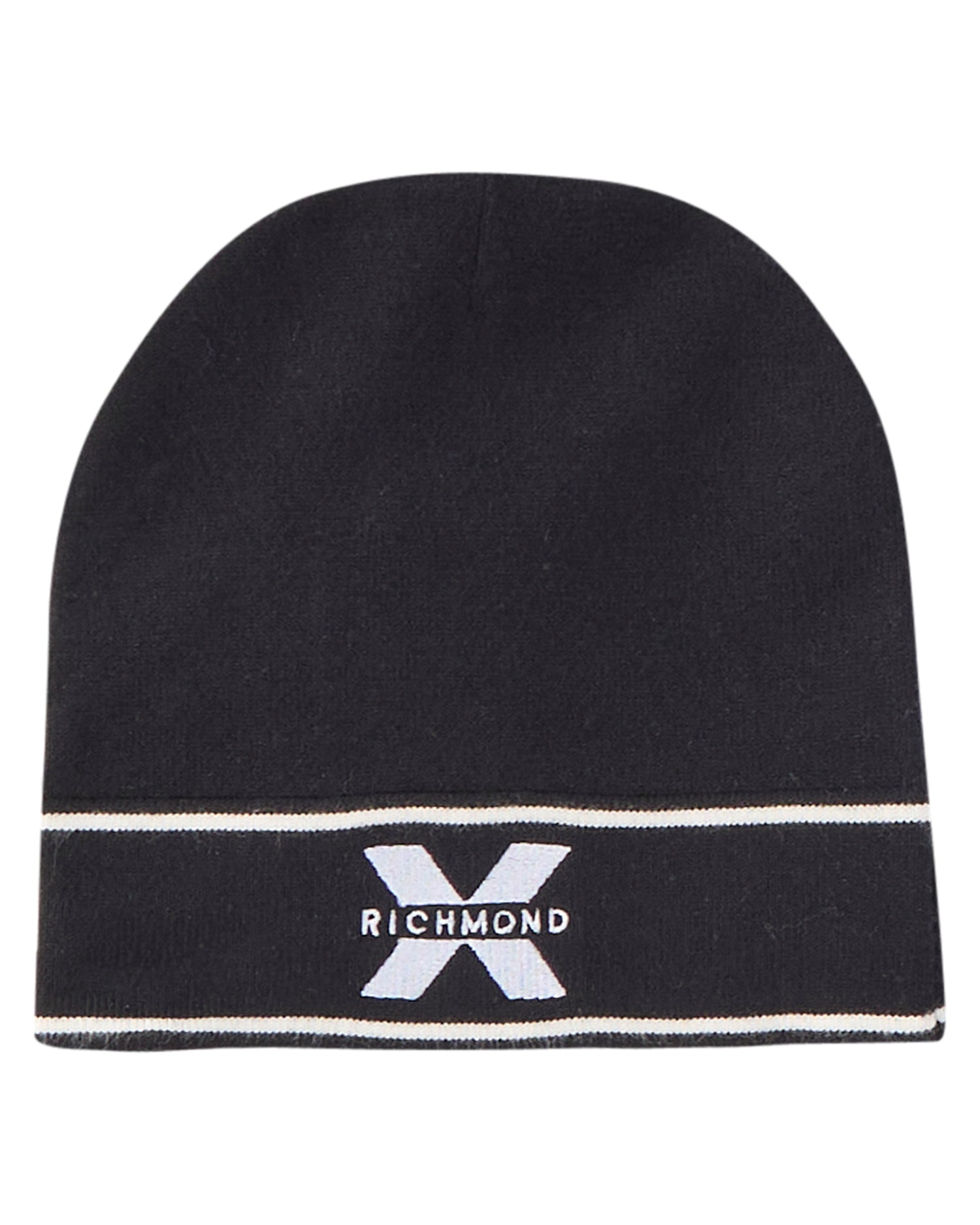 Berretto con Logo X e Risvolto a Righe