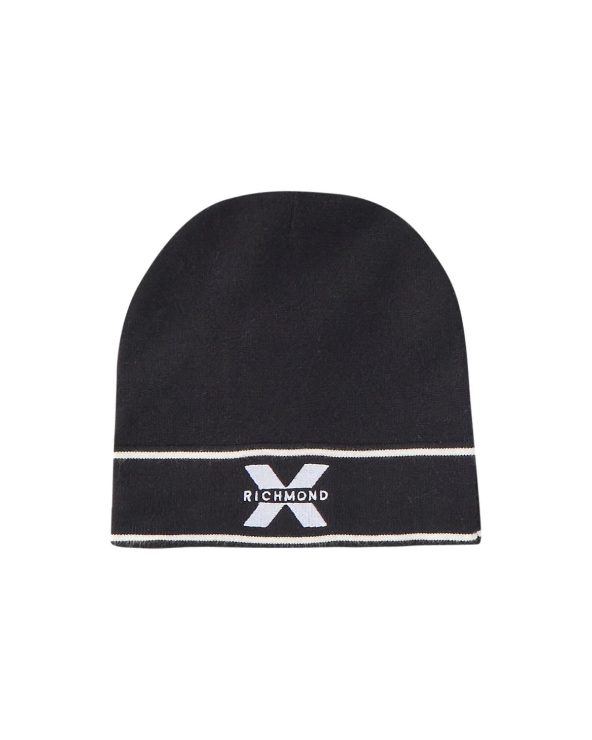 Berretto con Logo X e Risvolto a Righe