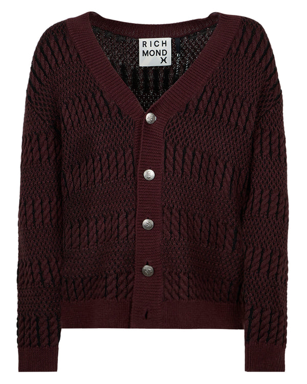 Cardigan con Lavorazione Geometrica a Rilievo