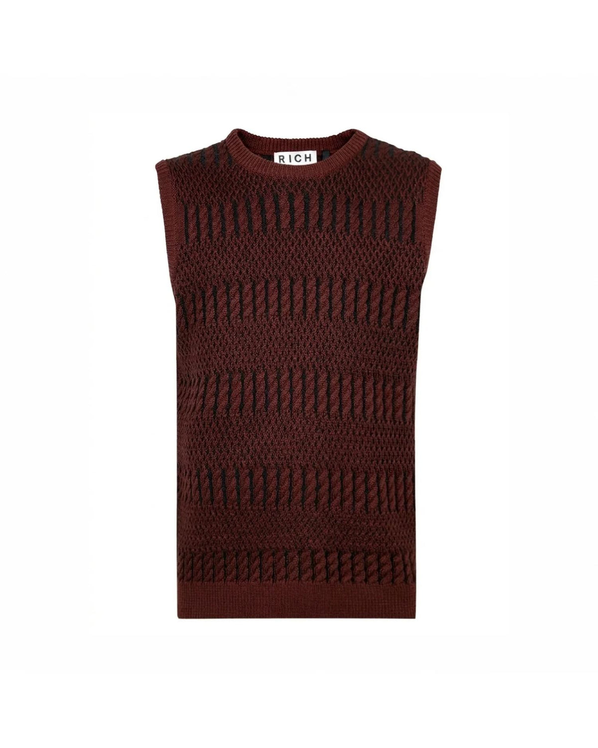 Gilet in Maglia con Lavorazione a Trecce Bicolore