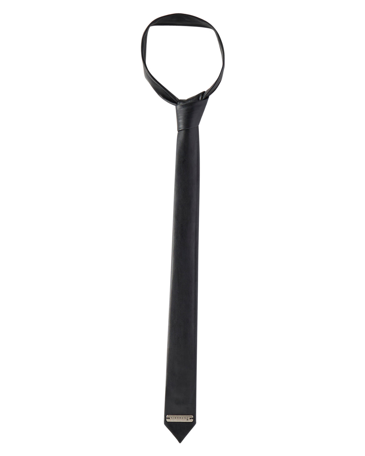 Cravatta Slim Effetto Pelle con Placchetta Logo