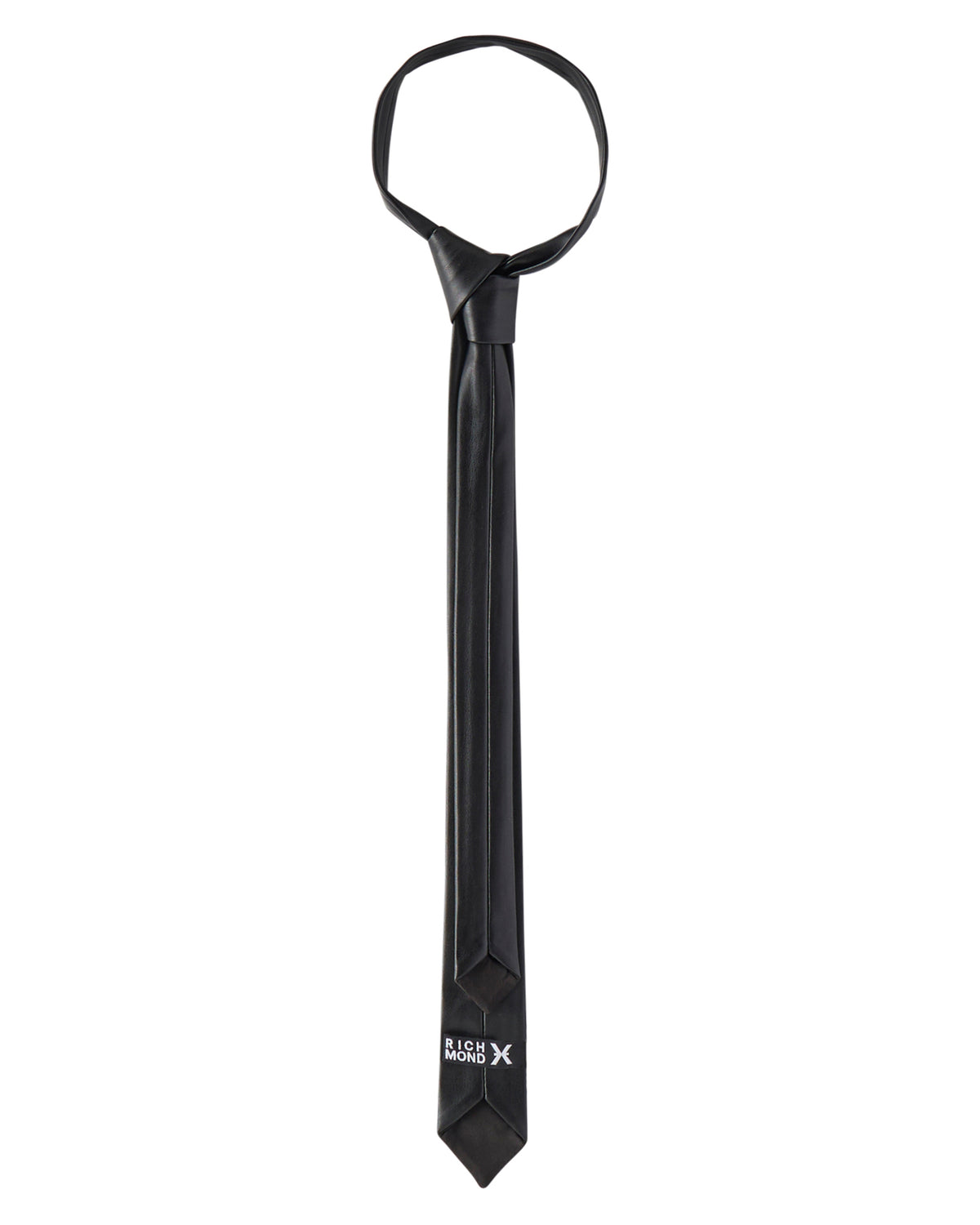 Cravatta Slim Effetto Pelle con Placchetta Logo